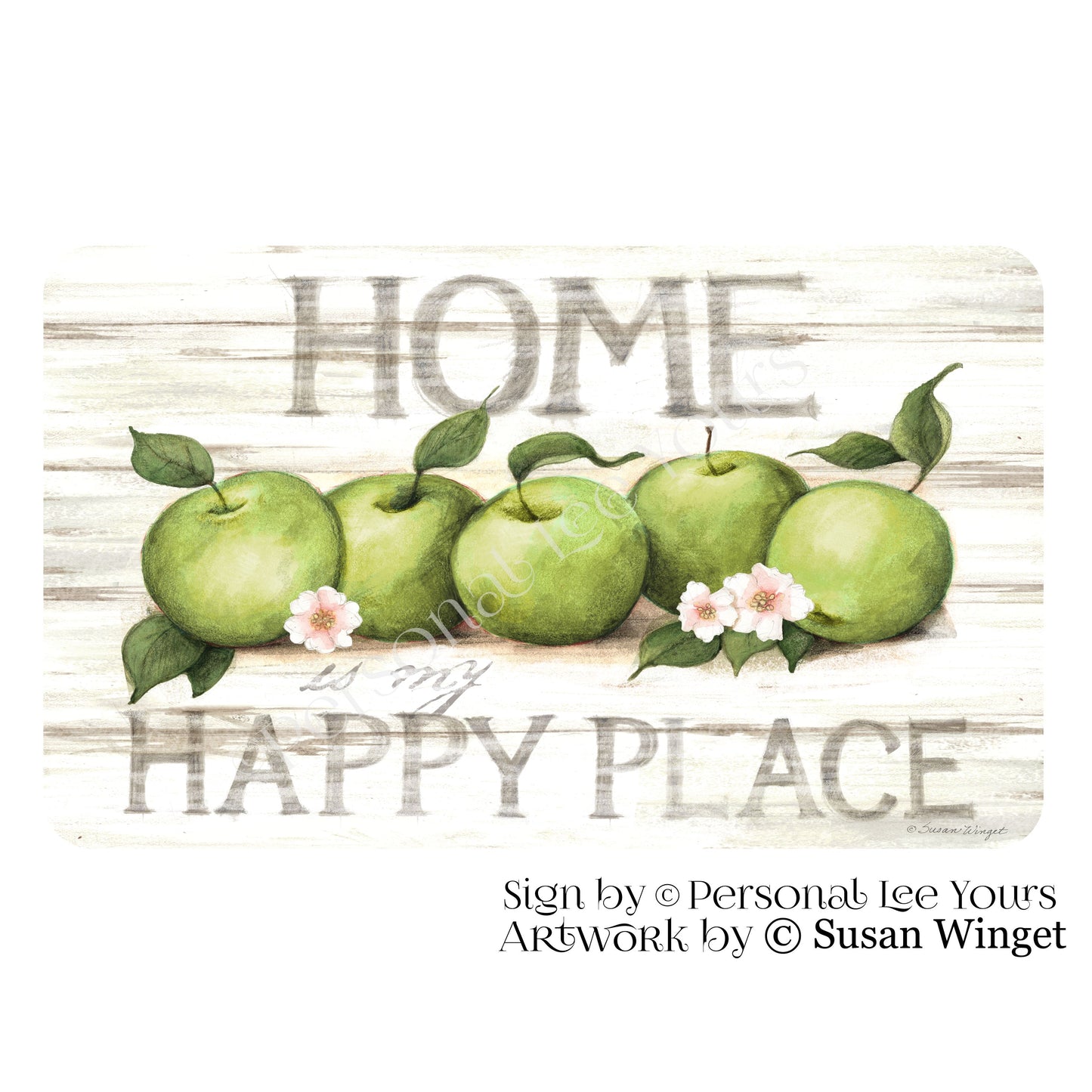 Susan Winget Exclusive Sign * Green Apple Sign, Happy Place* Horizontal * 4 Sizes * Lightweight Metal