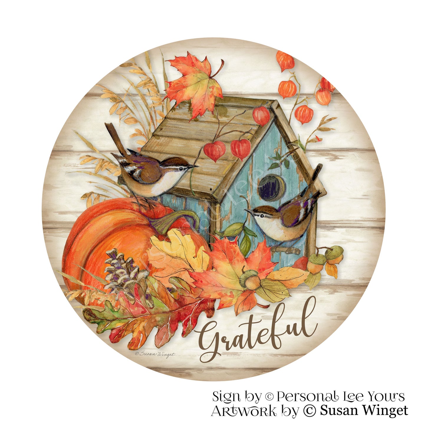 Susan Winget Exclusive Sign * Autumn Birdhouse * Round * Lightweight Metal