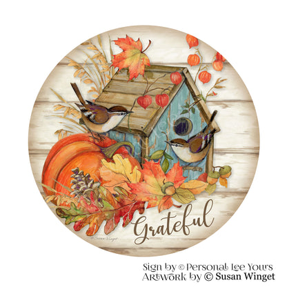 Susan Winget Exclusive Sign * Autumn Birdhouse * Round * Lightweight Metal