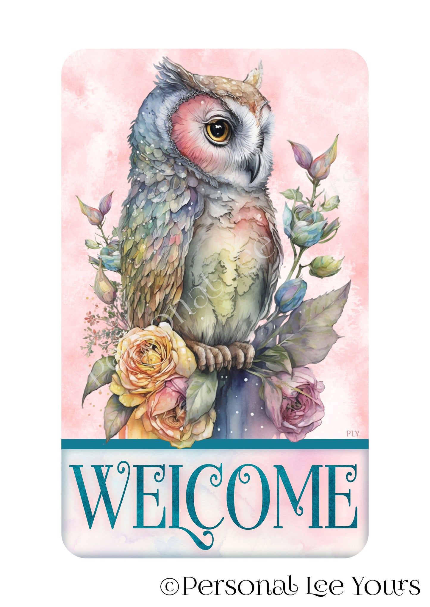 Wreath Sign * Beautiful Owl Welcome * 4 Sizes * Vertical * Lightweight Metal