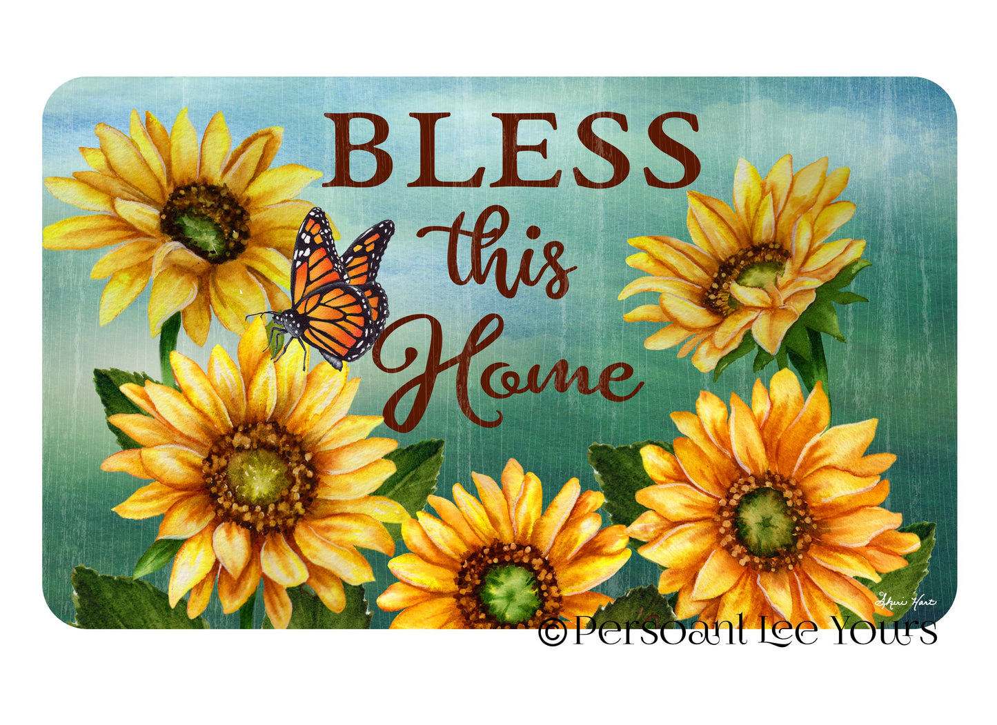 Wreath Sign * Bless This Home * Sunflowers On Teal * 3 Sizes * Lightweight Metal