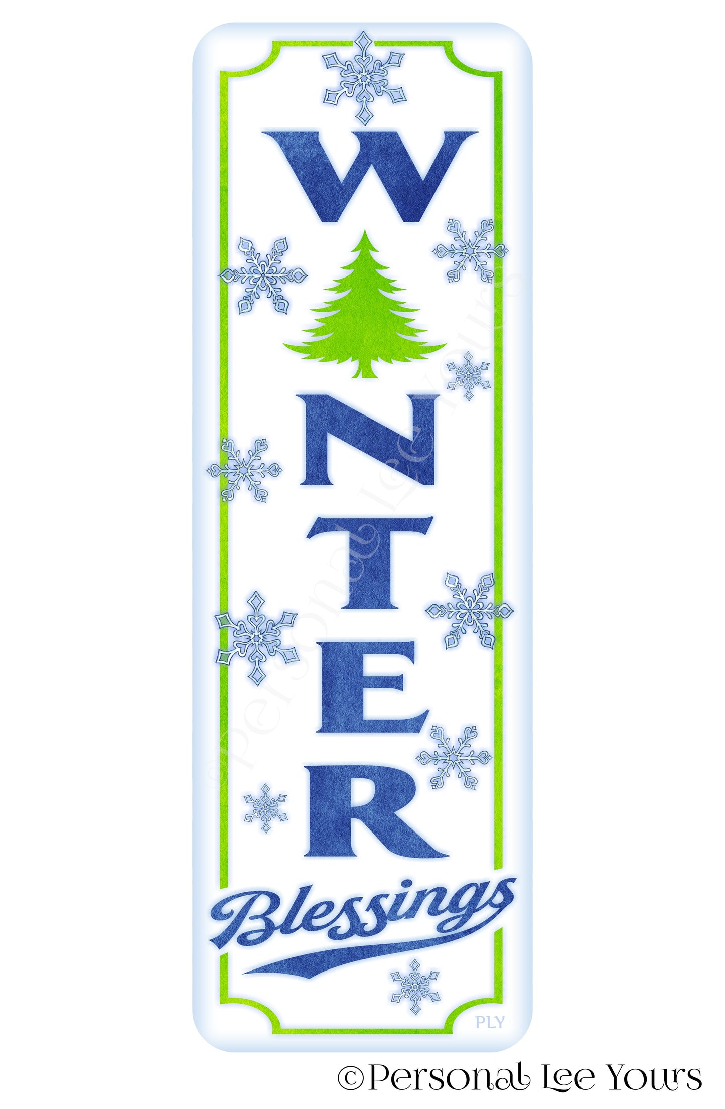 Winter Wreath Sign * Banner *  Blue and Green Winter Blessings * 4" x 12" * Lightweight Metal