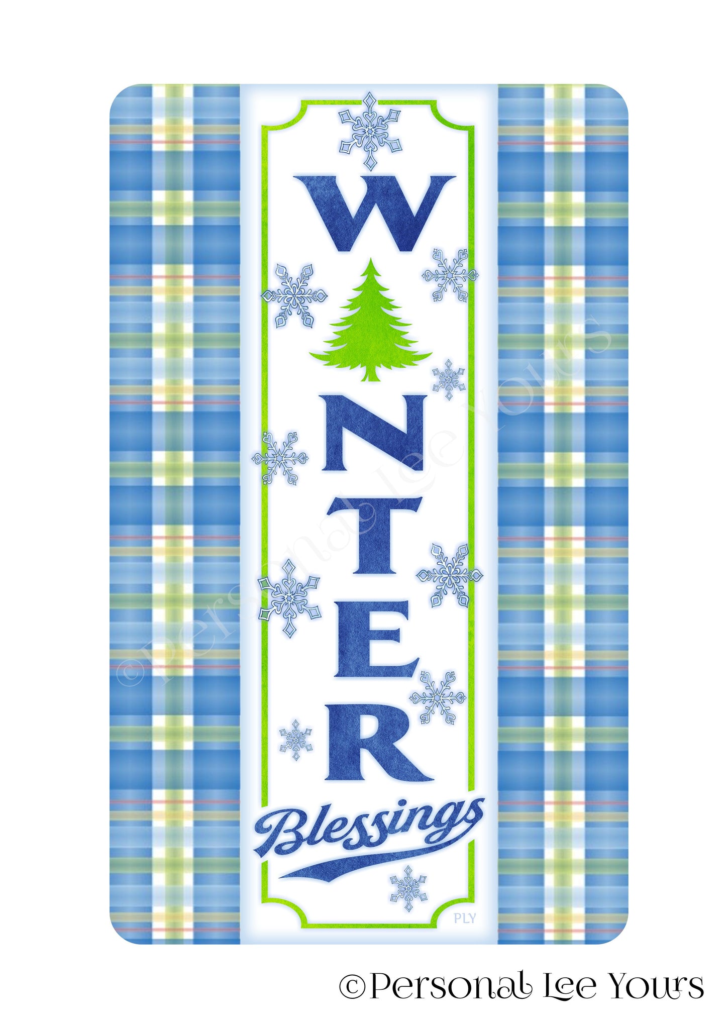 Winter Wreath Sign * Blue And Green Winter Blessings * Vertical * 4 Sizes * Lightweight Metal