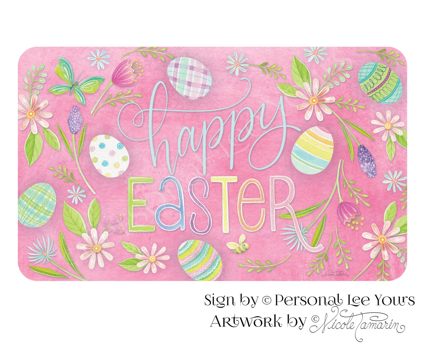 Nicole Tamarin Exclusive Sign * Bunny Trail * Happy Easter * Horizontal * 3 Sizes * Lightweight Metal