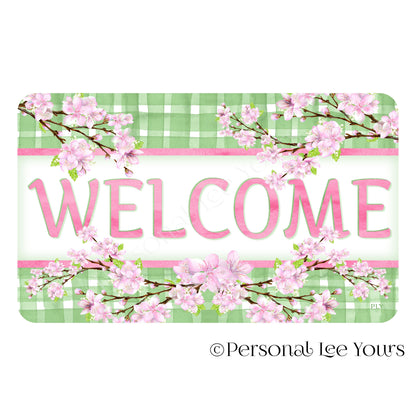 Wreath Sign * Cherry Blossom Welcome  * 4 Sizes * Horizontal * Lightweight Metal