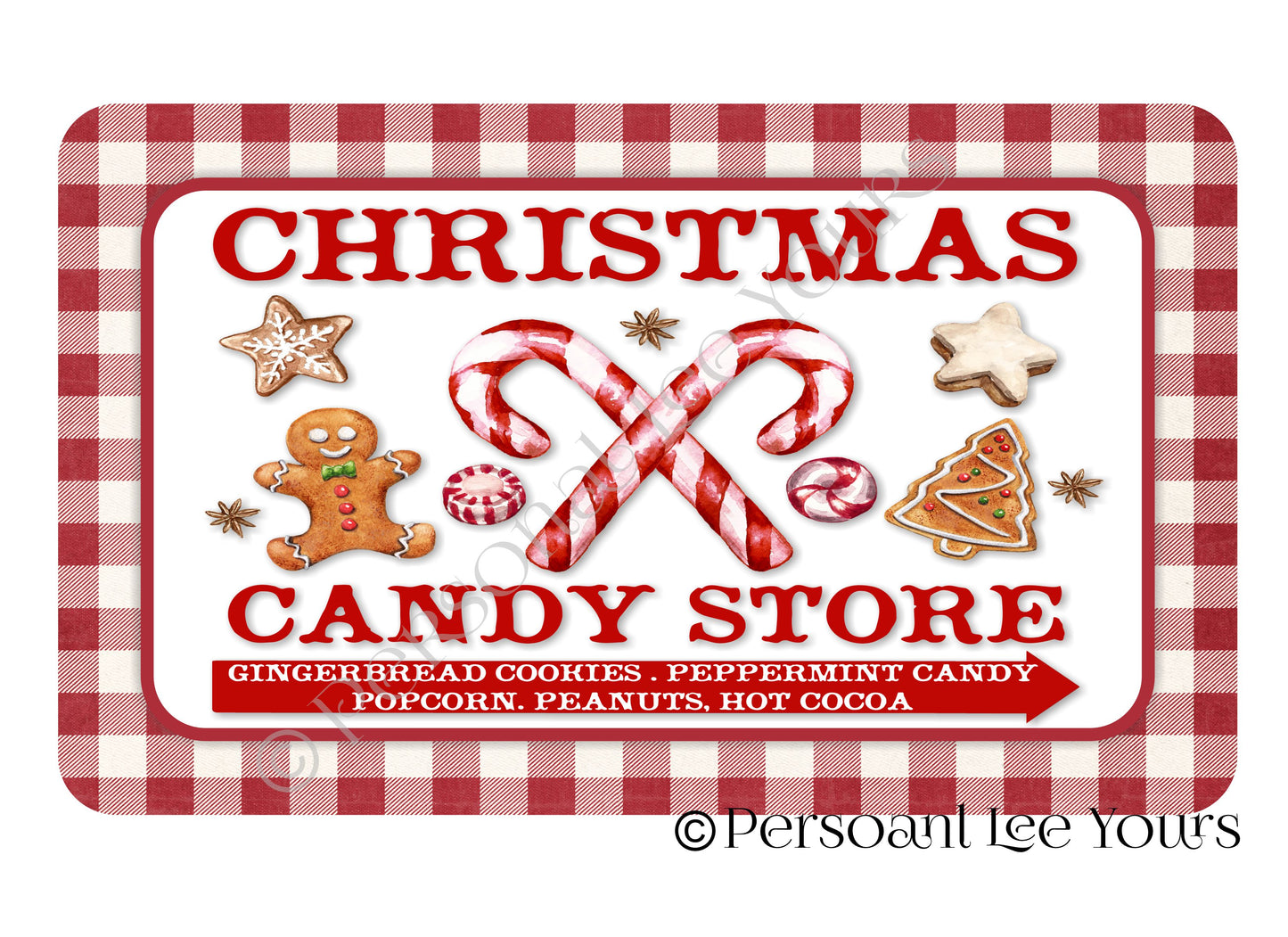 Holiday Wreath Sign * Christmas Candy Store * 3 Sizes * Lightweight Metal