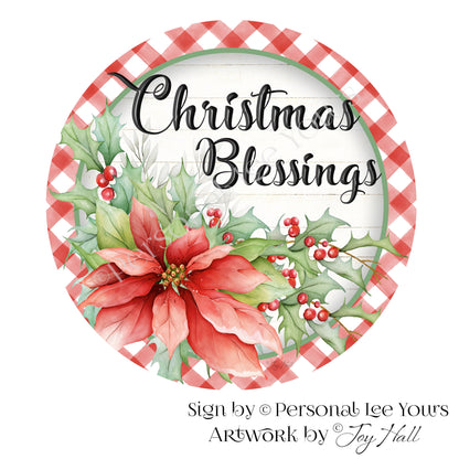 Joy Hall Exclusive Sign * Christmas Blessings Poinsettia * Round * Lightweight Metal