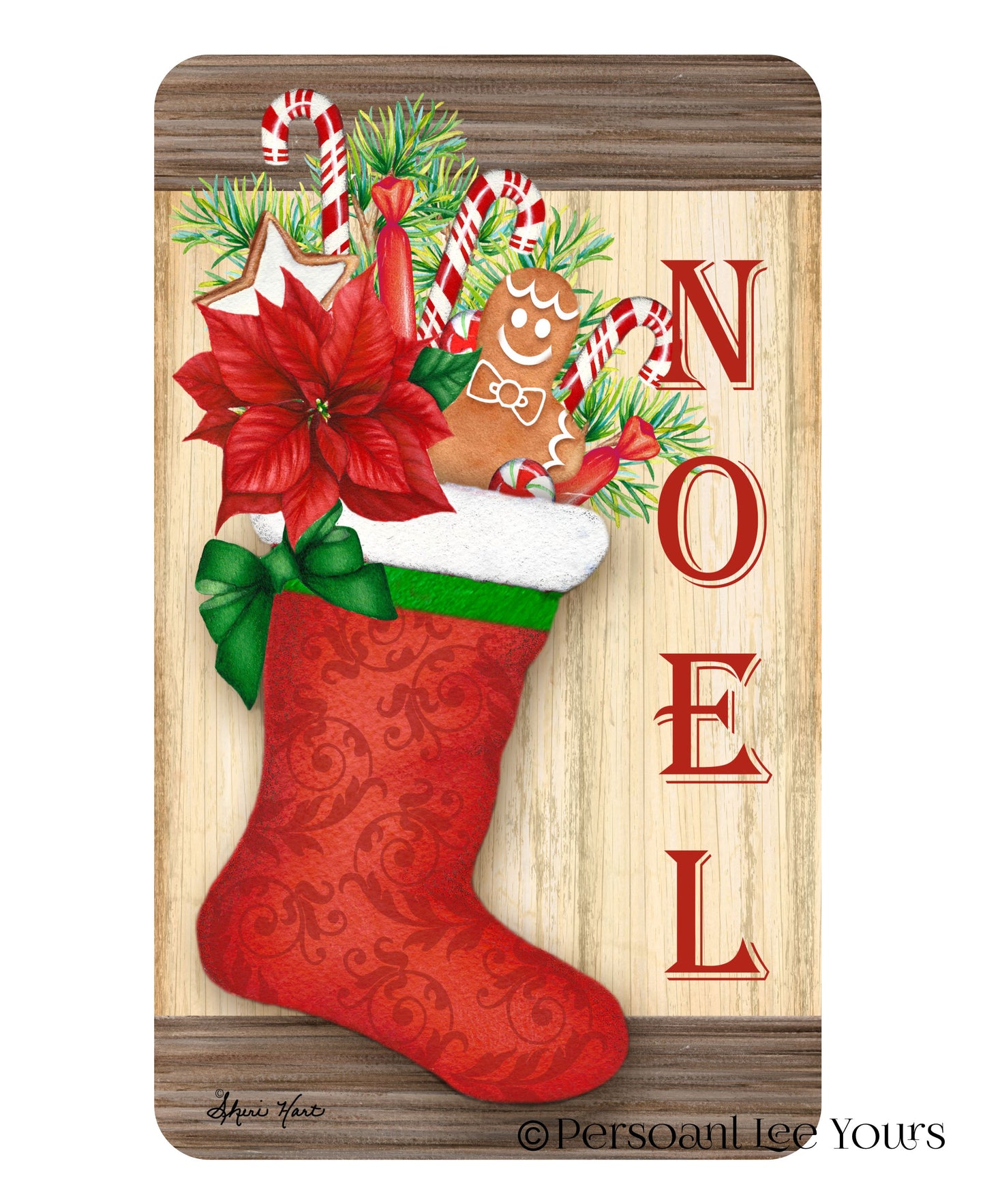 Holiday Wreath Sign * Christmas Stocking Noel * 3 Sizes * Lightweight Metal