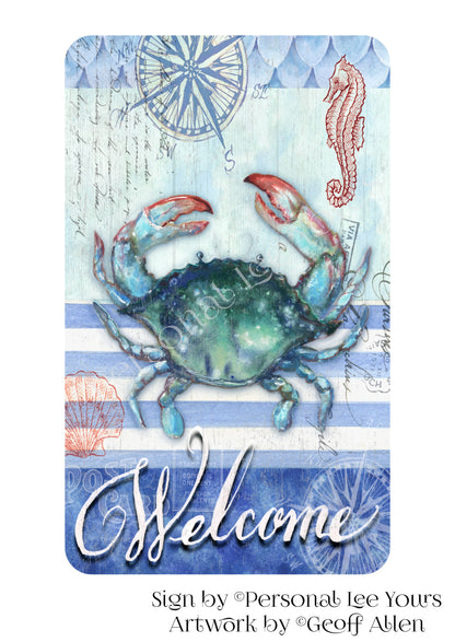 Geoff Allen Exclusive Sign * Coastal Blue Crab * Vertical * 3 Sizes * Lightweight Metal