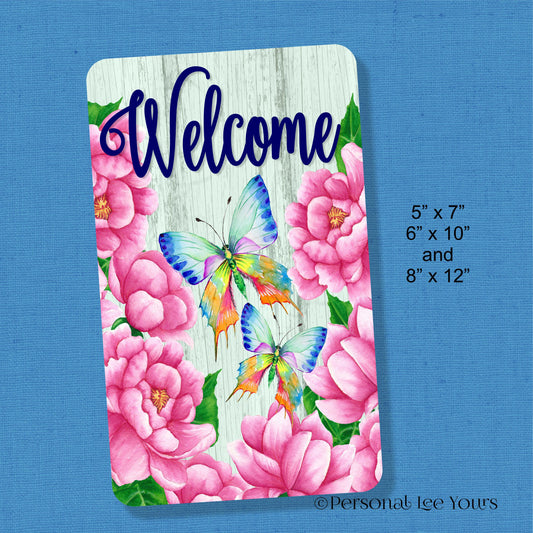 Wreath Sign * Colorful Butterflies * Welcome * 3 Sizes * Lightweight Metal