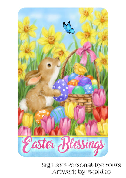 Makiko Exclusive Sign * Easter Blessings * Brown Bunny * Vertical * 3 Sizes * Lightweight Metal