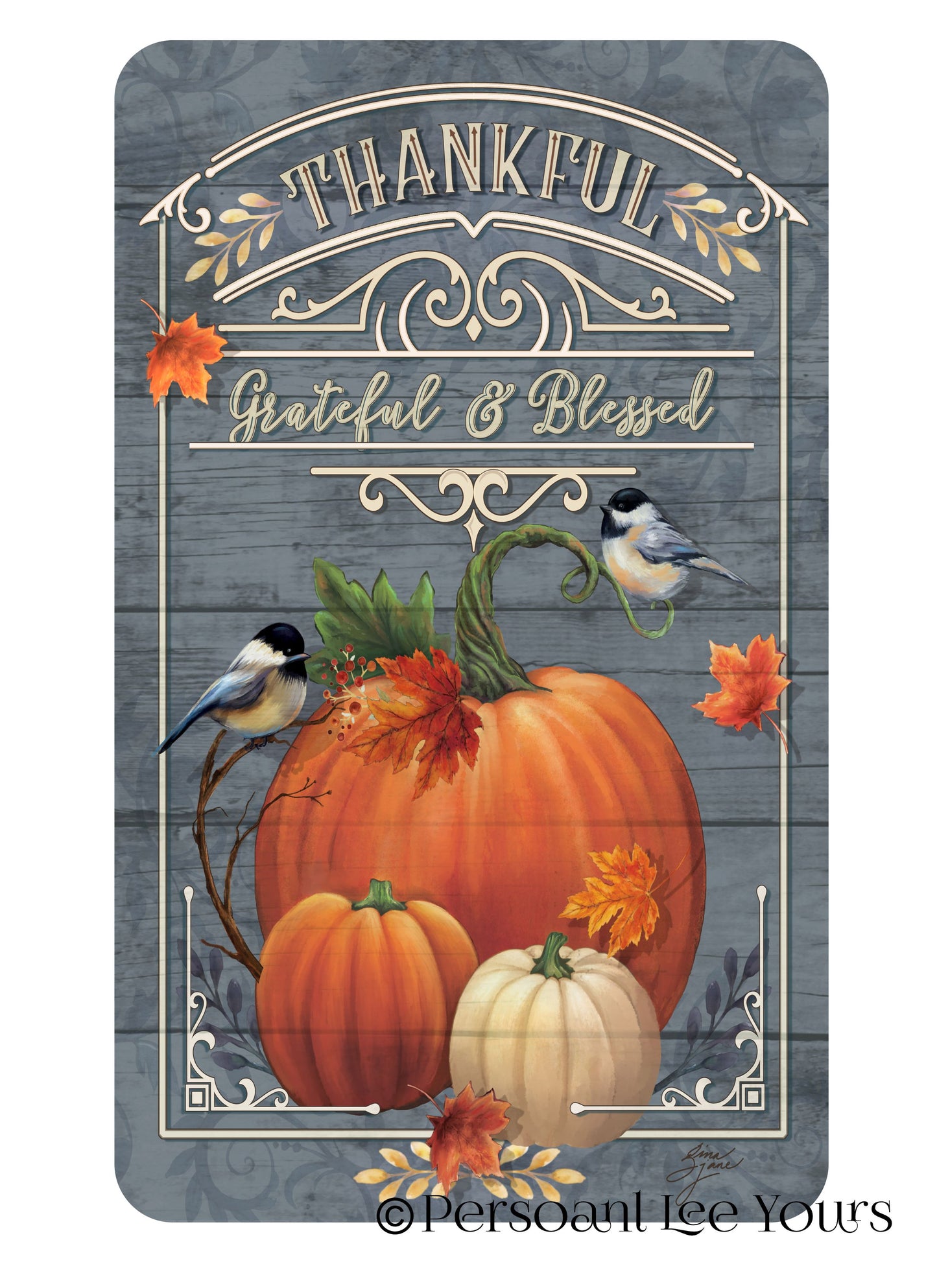 Autumn Wreath Sign * Fall Thankful - Grateful - Blessed  * 3 Sizes * Lightweight Metal