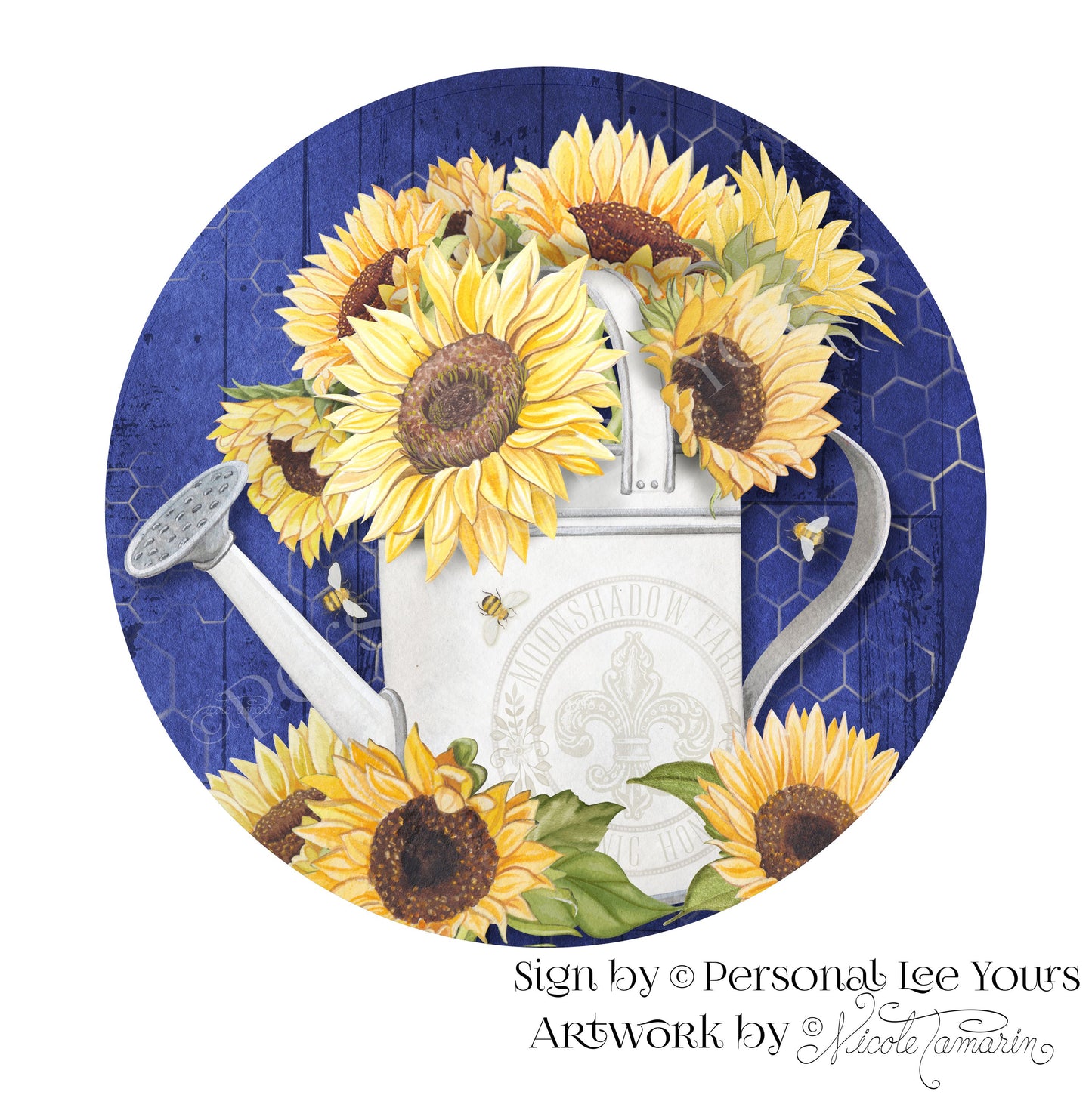 Nicole Tamarin Exclusive Sign * Farmhouse Sunflowers * Round * Lightweight Metal