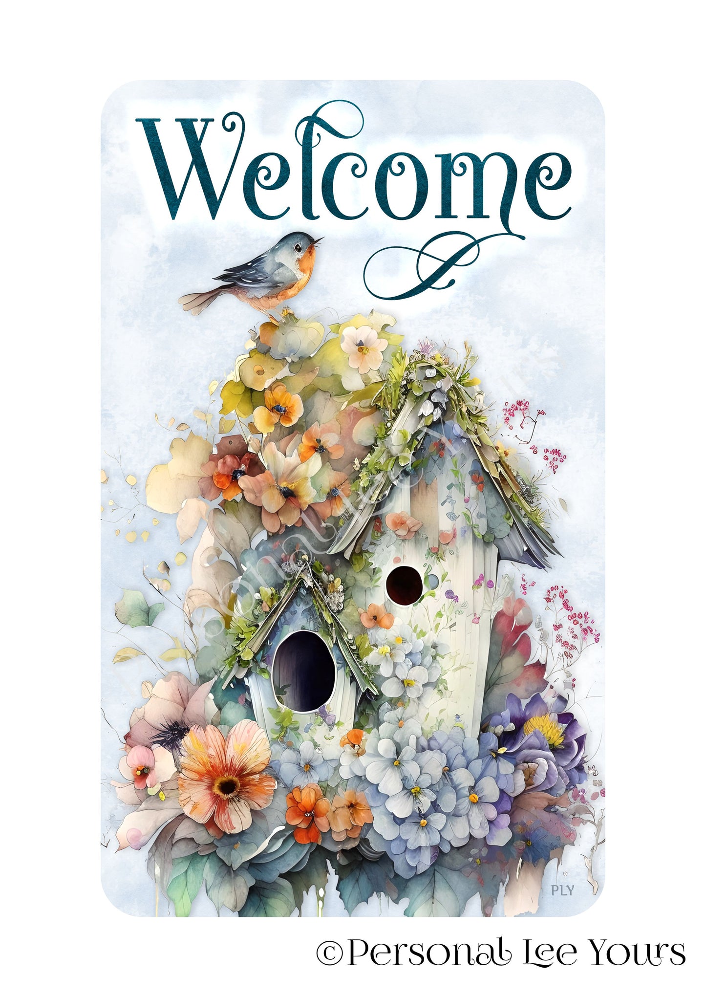 Wreath Sign * Floral Birdhouse * 4 Sizes * Vertical * Lightweight Metal
