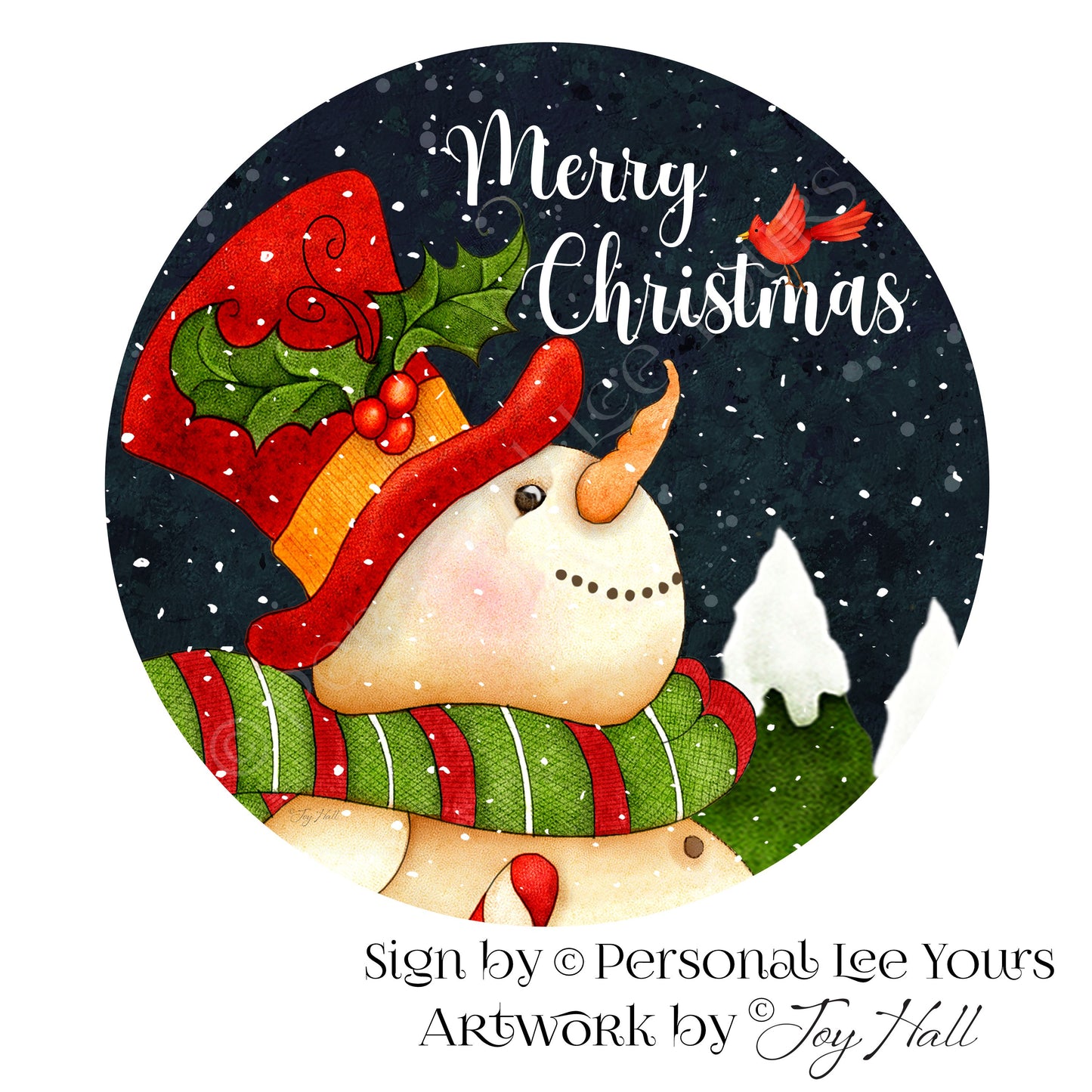 Joy Hall Exclusive Sign * Merry Christmas Snowman * Round * Lightweight Metal