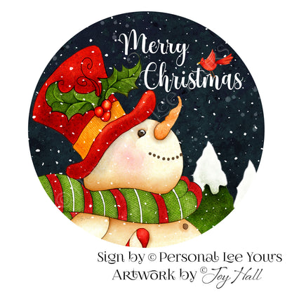 Joy Hall Exclusive Sign * Merry Christmas Snowman * Round * Lightweight Metal