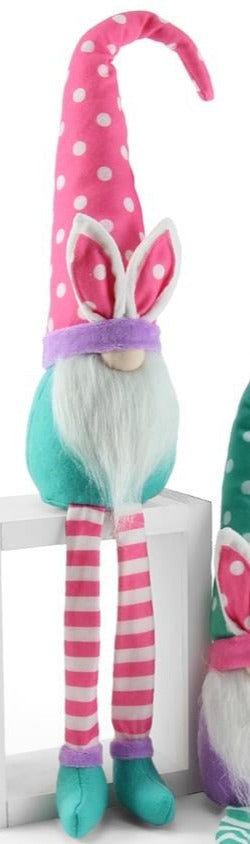 Plush Bunny Sitting Gnomes * Set of 2 * 17.5" T x 4" W * Pink, Blue, Mint Lavender and White * 1 of Each Design * HE4158