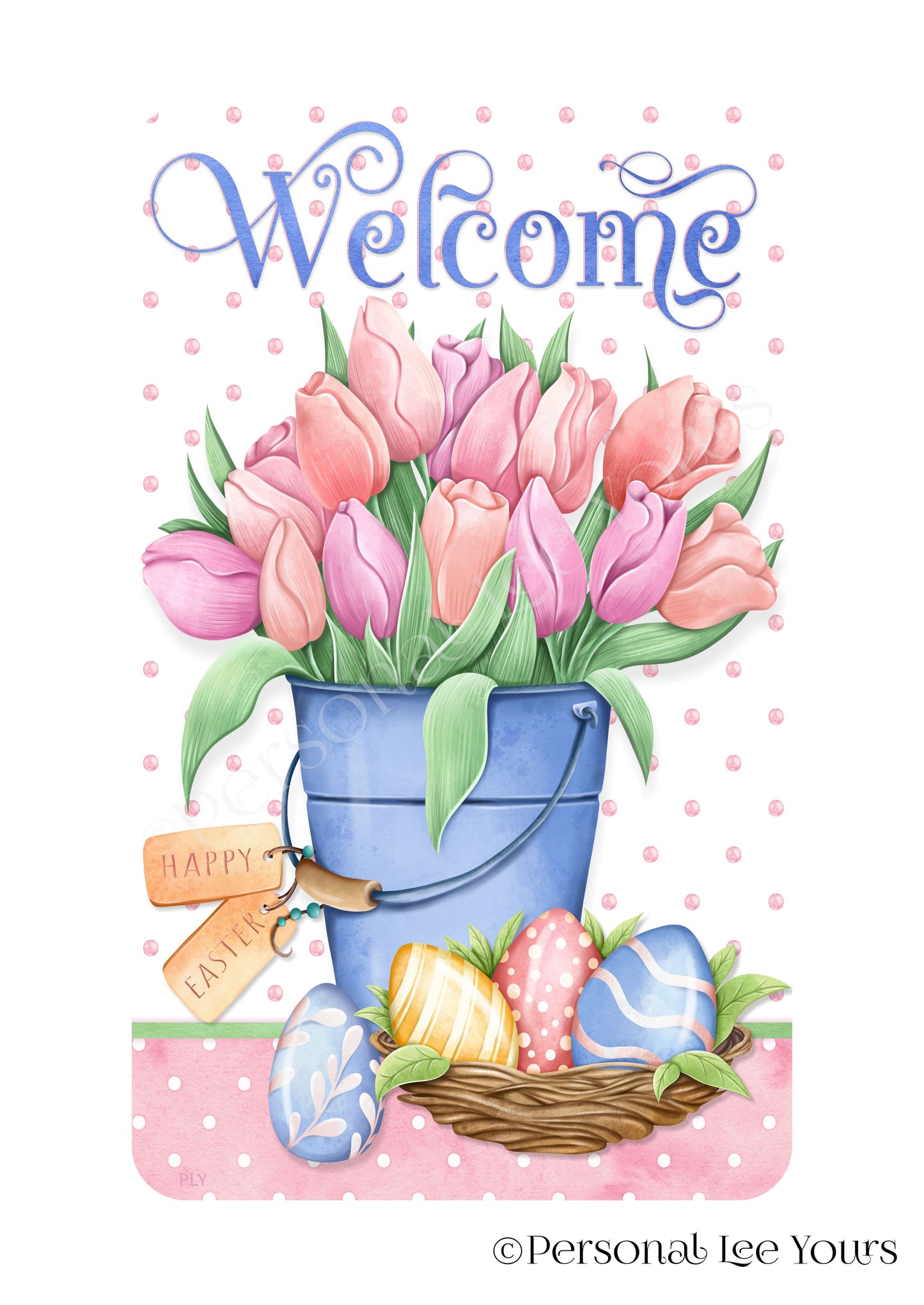 Wreath Sign * Happy Easter * Bucket Of Tulips  * 4 Sizes * Vertical * Lightweight Metal
