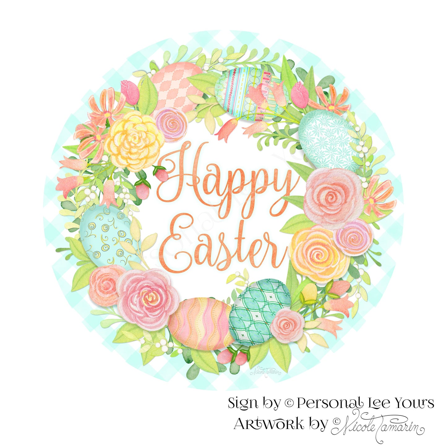 Nicole Tamarin Exclusive Sign * Pastel Happy Easter * Round * Lightweight Metal