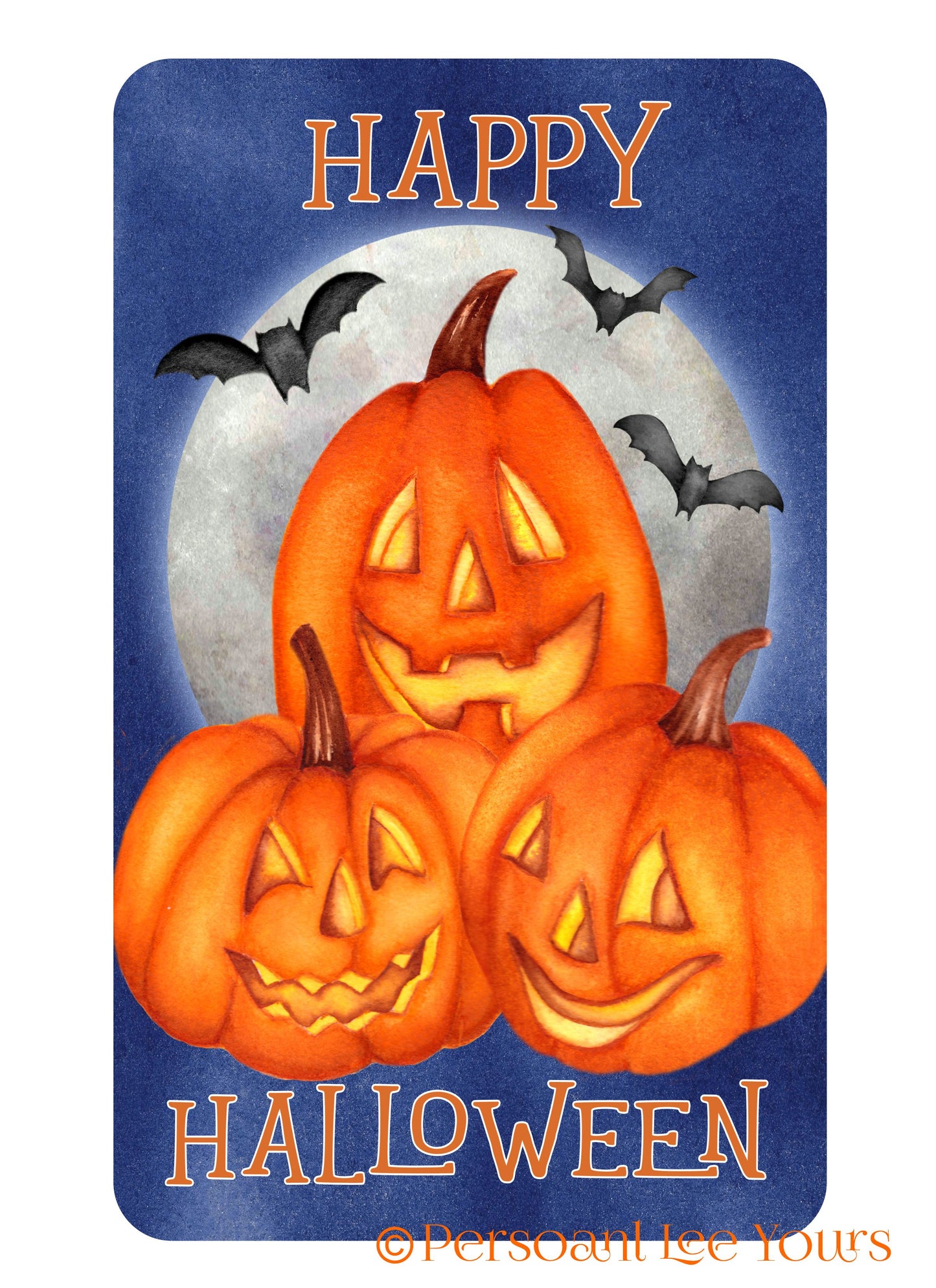 Wreath Sign * Happy Halloween * 3 Pumpkins * 3 Sizes * Lightweight Metal