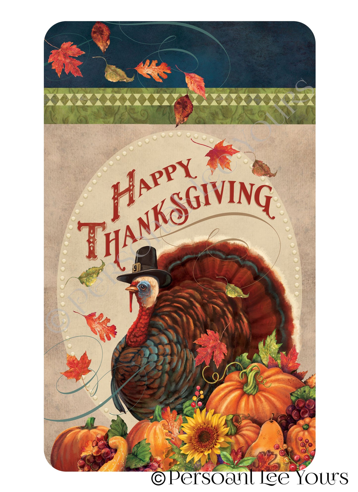 Holiday Wreath Sign * Happy Thanksgiving * Turkey & Pumpkins * 3 Sizes * Lightweight
