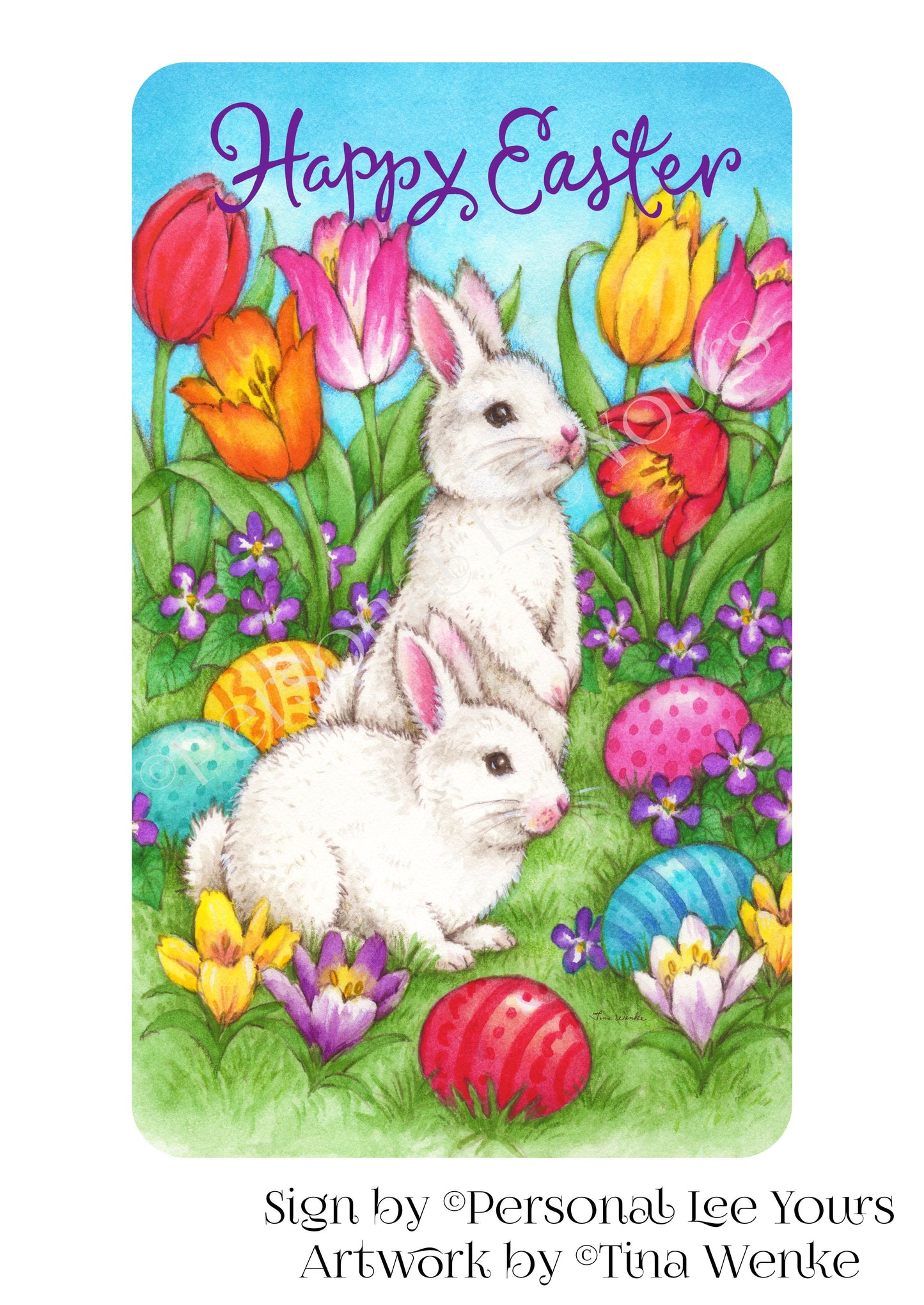 Tina Wenke Exclusive Sign * Happy Easter * Bunnies In The Garden * Vertical * 3 Sizes * Lightweight Metal