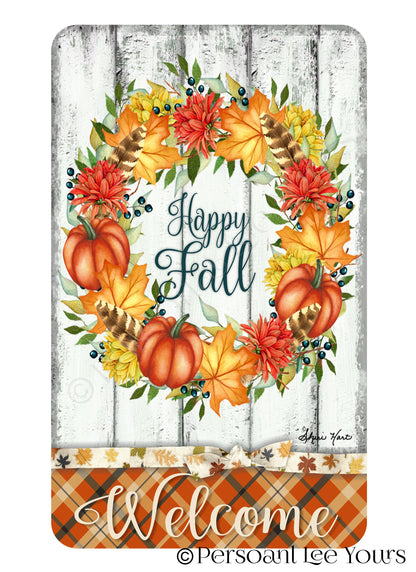 Autumn Wreath Sign * Happy Fall Welcome * 3 Sizes * Lightweight Metal