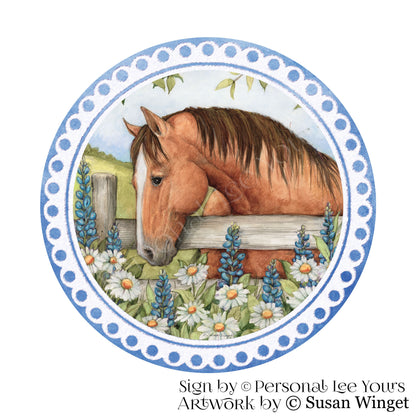 Susan Winget Exclusive Sign * Horse and Blue Bonnets  *  Round * Lightweight Metal