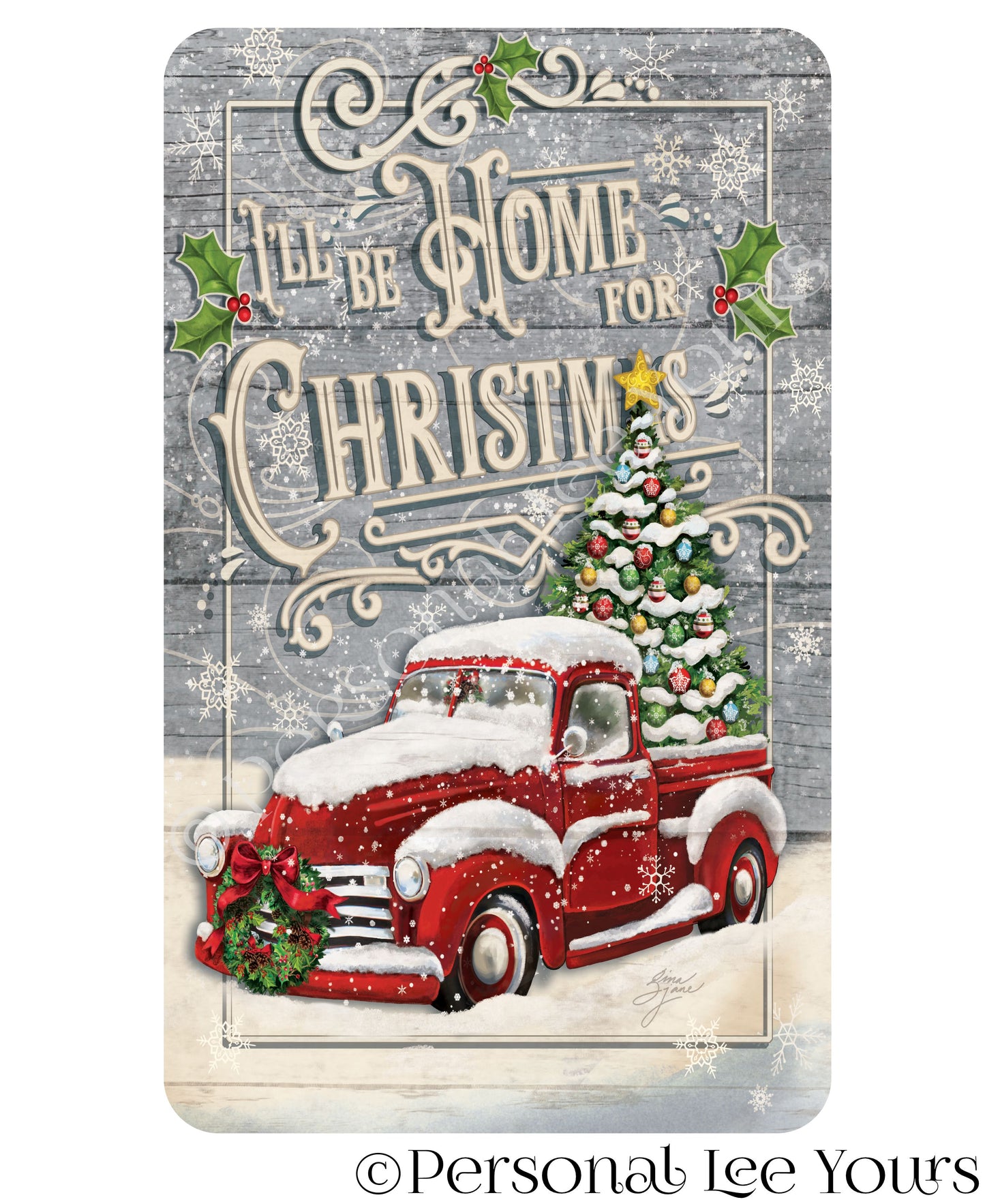 Holiday Wreath Sign * Red Truck * I'll Be Home For Christmas * 3 Sizes * Lightweight Metal