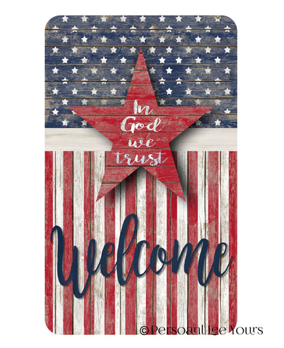 Patriotic Wreath Sign * In God We Trust * 3 Sizes * Lightweight Metal