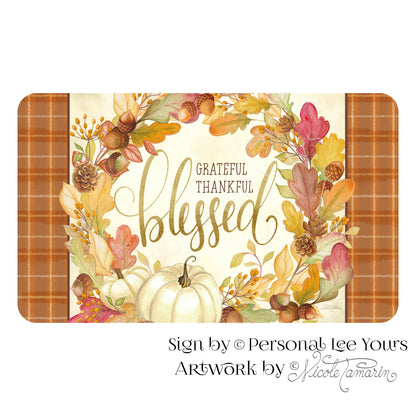 Nicole Tamarin Exclusive Sign * Ivory Autumn Grateful Thankful Blessed * Horizontal * 4 Sizes * Lightweight Metal