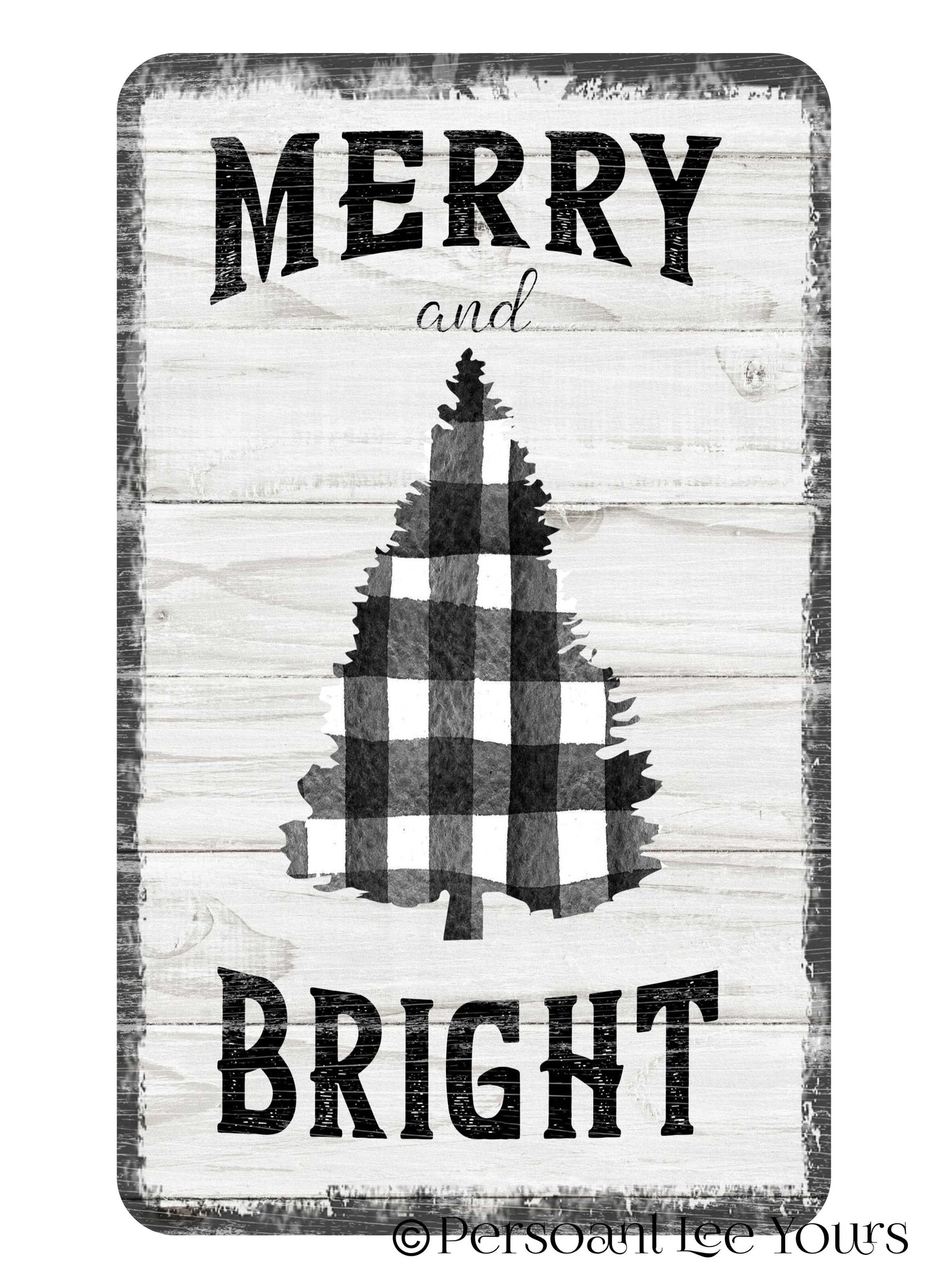 Christmas Wreath Sign * Merry & Bright Buffalo Plaid Tree * 3 Sizes * Lightweight Metal