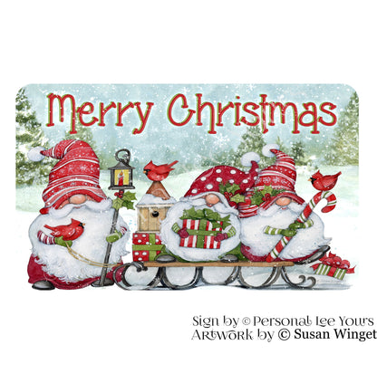 Susan Winget Exclusive Sign * Merry Christmas Gnomes * Sled * Horizontal * 4 Sizes * Lightweight Metal