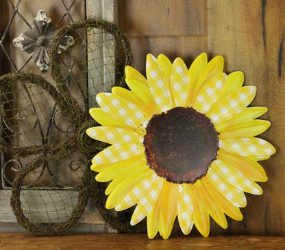 Wreath Accent * Yellow Sunflower * Embossed Metal * 12" W  x  12" H  * Lightweight * MD078429