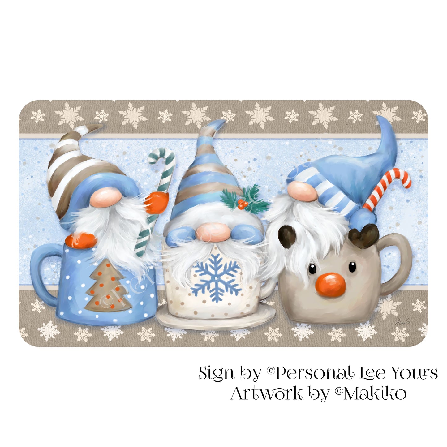 Makiko Exclusive Sign * Holiday * Mugs Of Gnomes * Horizontal * 4 Sizes * Lightweight Metal