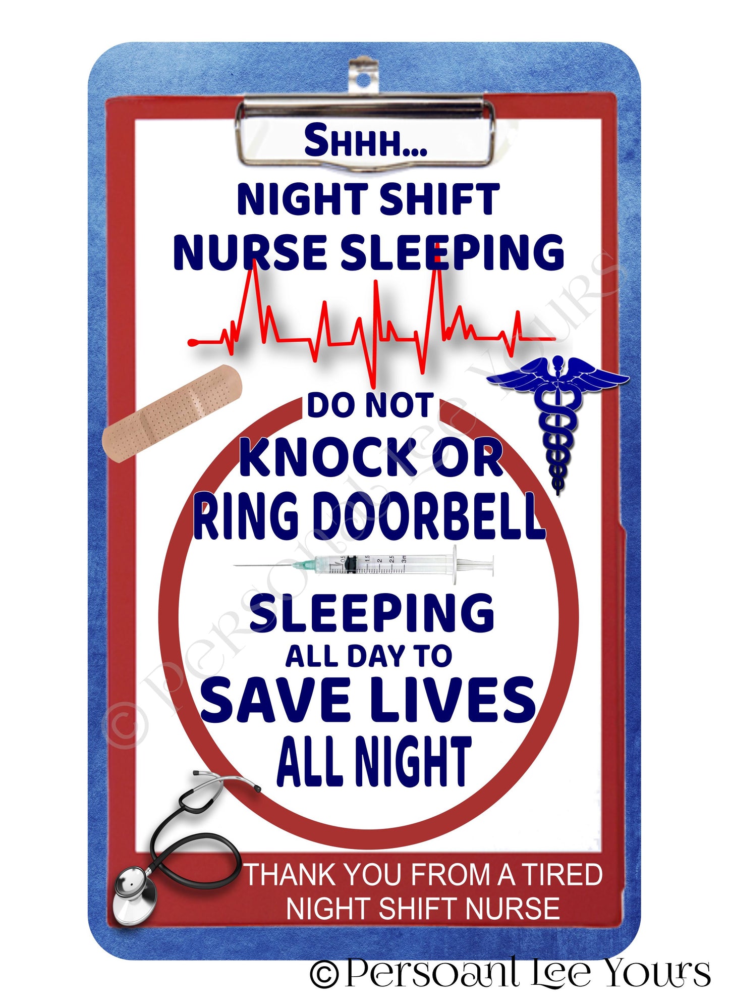 Wreath Signs * Night Shift Nurse Sleeping * 3 Sizes * Lightweight Metal