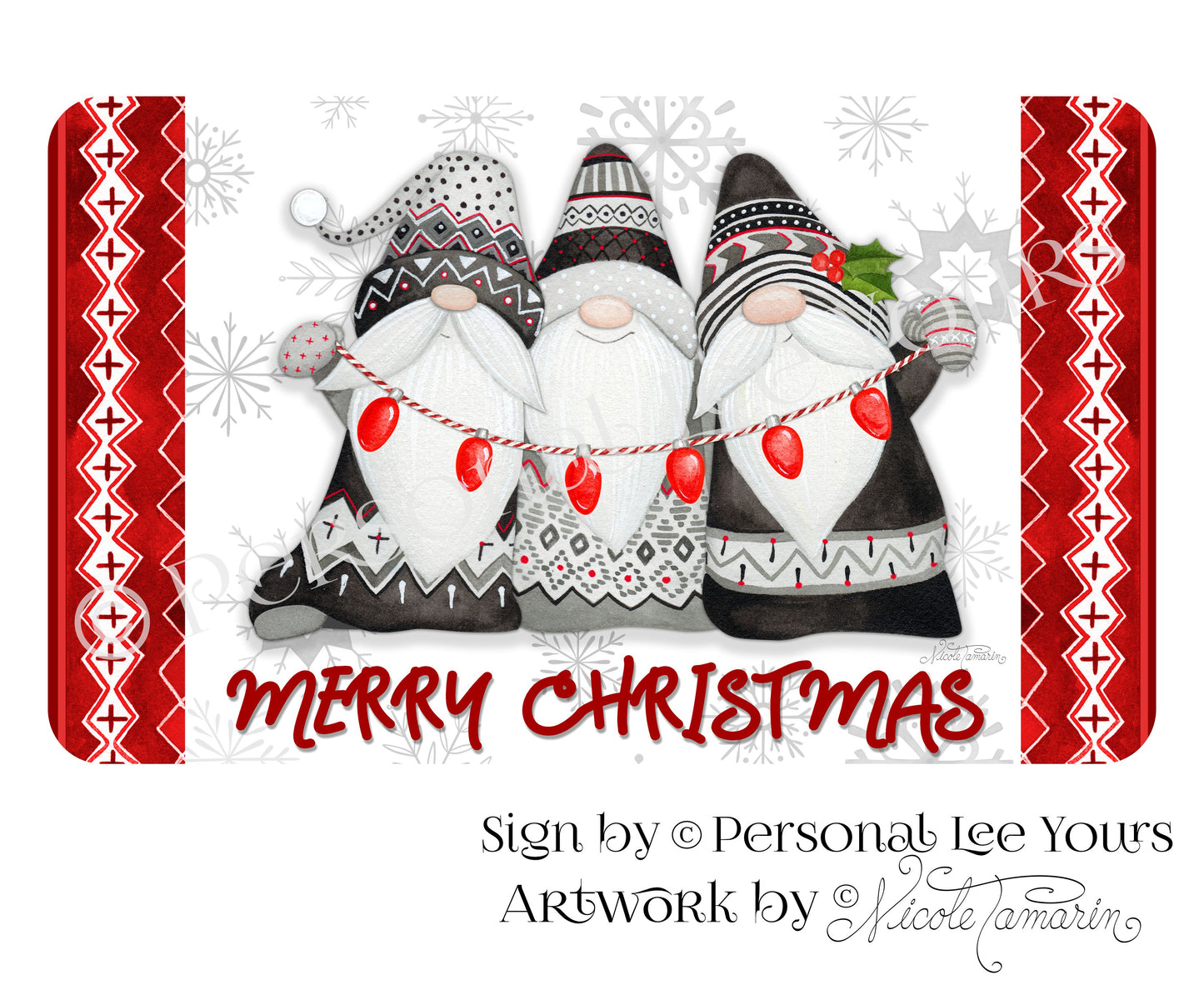 Nicole Tamarin Exclusive Sign * Nordic Gnome ~ Merry Christmas * Light Background* 3 Sizes * Lightweight Metal