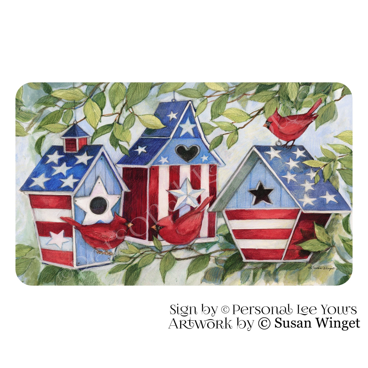 Susan Winget Exclusive Sign * Patriotic Birdhouse * Horizontal * 4 Sizes * Lightweight Metal