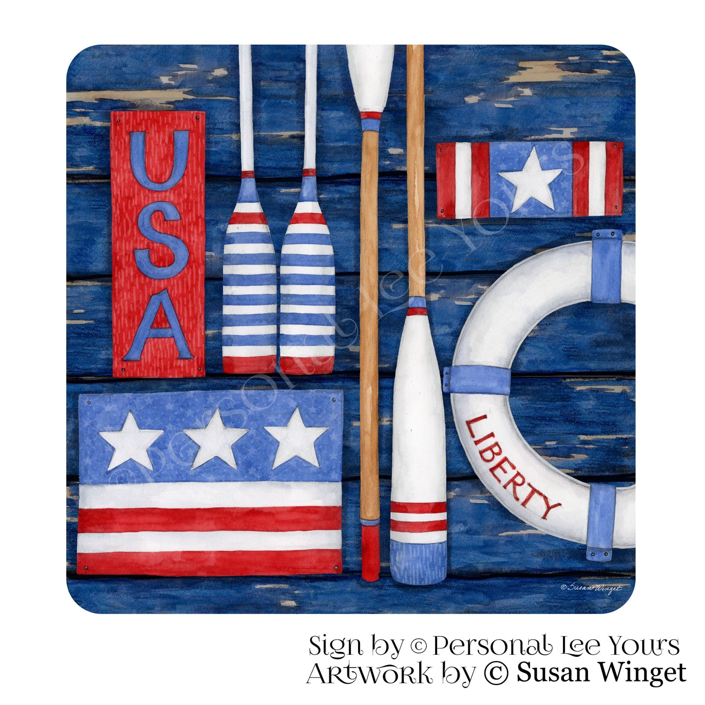 Susan Winget Exclusive Sign * Patriotic Flags And Oars * 3 Sizes * Lightweight Metal
