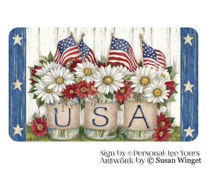 Susan Winget Exclusive Sign * Patriotic Mason Jars * Horizontal * 4 Sizes * Lightweight Metal
