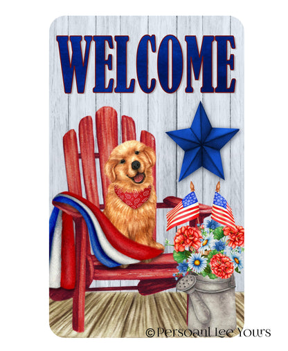 Wreath Sign *  Patriotic Puppy Welcome * 3 Sizes * Lightweight Metal