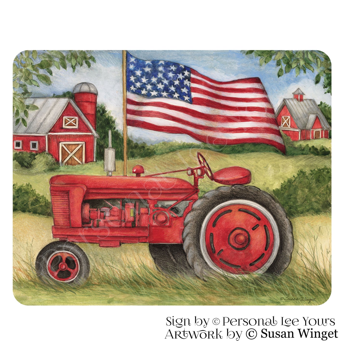 Susan Winget Exclusive Sign * Patriotic Tractor * 3 Sizes * Lightweight Metal