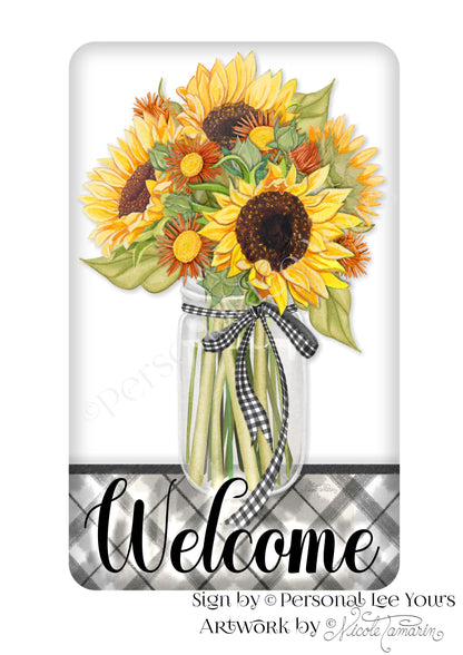 Nicole Tamarin Exclusive Sign * Plaid Fall, Sunflower Welcome * Vertical * 4 Sizes * Lightweight Metal