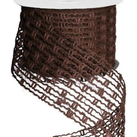 Wired Ribbon * Expandable Jute Mesh * Brown * 2.5" x 10 Yards * RA128304 * Expands up to 6" wide