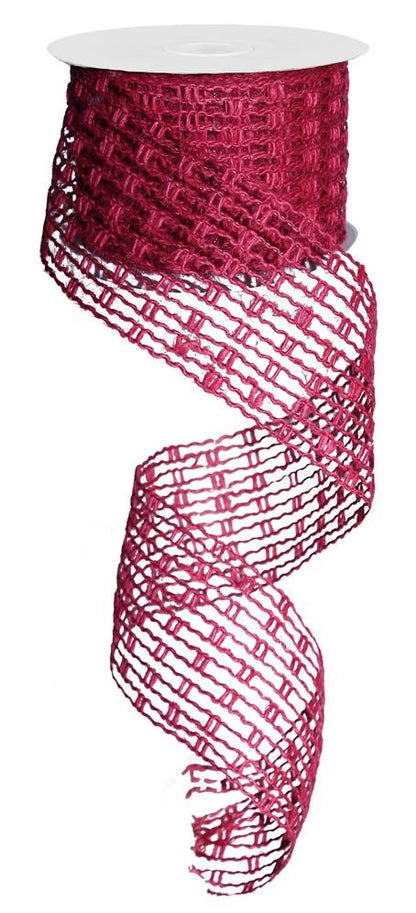 Wired Ribbon * Expandable Jute Mesh * Fuchsia  * 2.5' x 10 Yards * RA128307 * Expands up to 6" wide