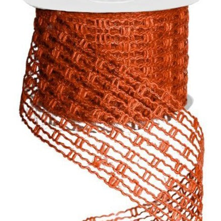 Wired Ribbon * Expandable Jute Mesh * Orange * 2.5" x 10 Yards * RA128320 * Expands up to 6" wide