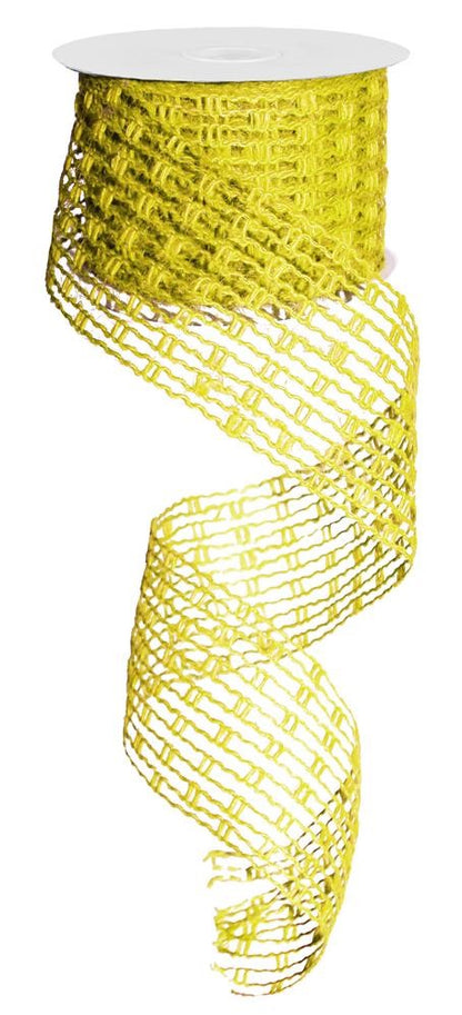 Wired Ribbon * Expandable Jute Mesh * Yellow  * 2.5' x 10 Yards * RA128329 * Expands up to 6" wide