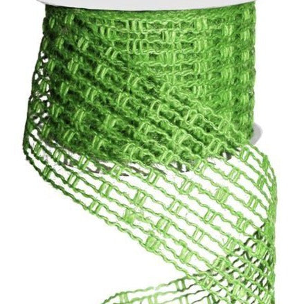 Wired Ribbon * Expandable Jute Mesh * Lime Green * 2.5" x 10 Yards * RA128333 * Expands up to 6" wide