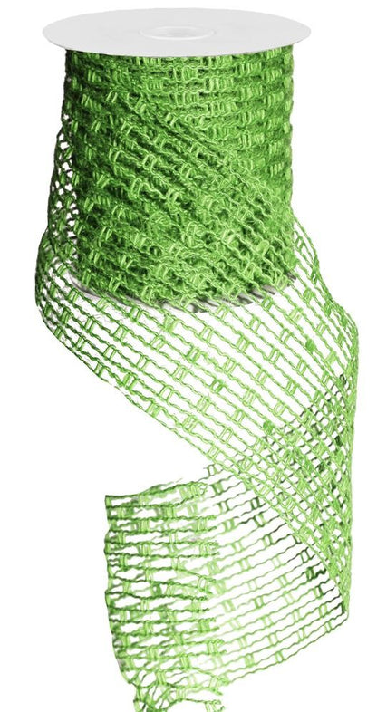 Wired Ribbon * Expandable Jute Mesh * Lime Green * 4" x 10 Yards * RA128433 * Expands up to 12" wide