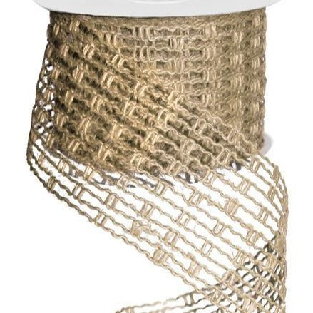 Wired Ribbon * Expandable Jute Mesh * Natural  * 2.5' x 10 Yards * RA138018 * Expands up to 6" wide